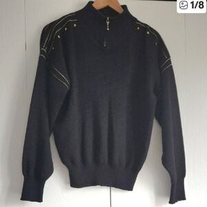 Meister Black Ski Wool Sweater Stars M